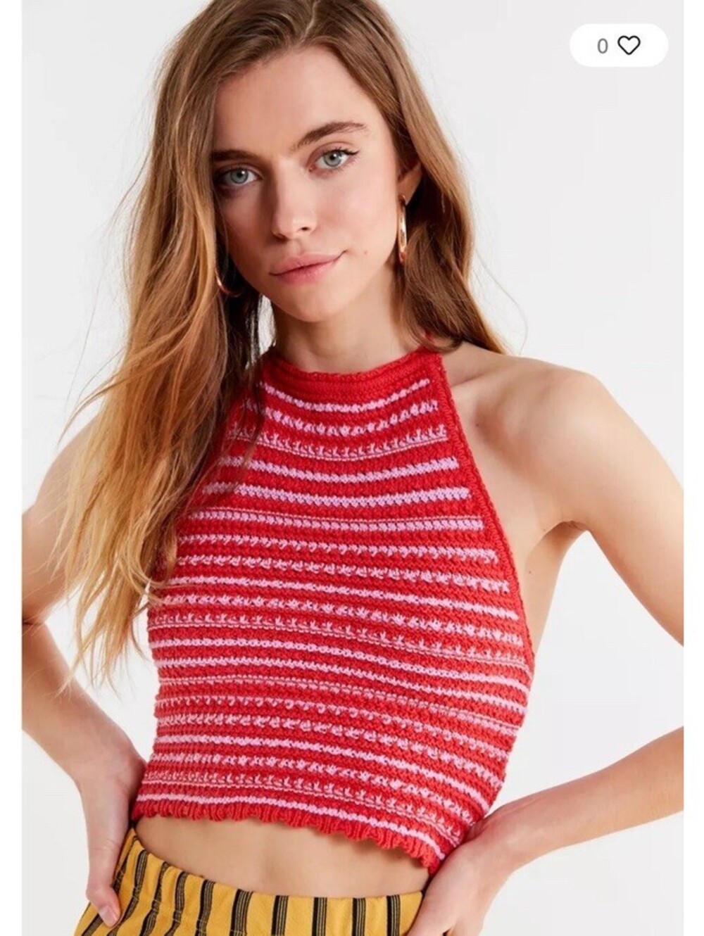 UO Millie Crochet Halter Cropped Tank Top Size Medium String Imperfect